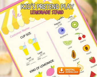 Pretend Play Notizblock für Kinder | Rolle spielen druckbare digitale Download, Limonade Stand Quittung