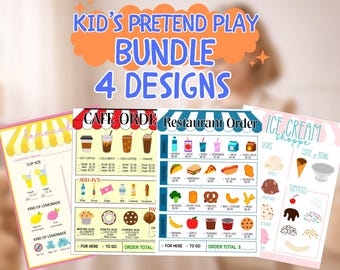 Pretend Play Notizblock für Kinder | Rollenspiel druckbar für dramatisches Spiel, Cafe Restaurant Bundle, Eis, Limonade Stand und Restaurant
