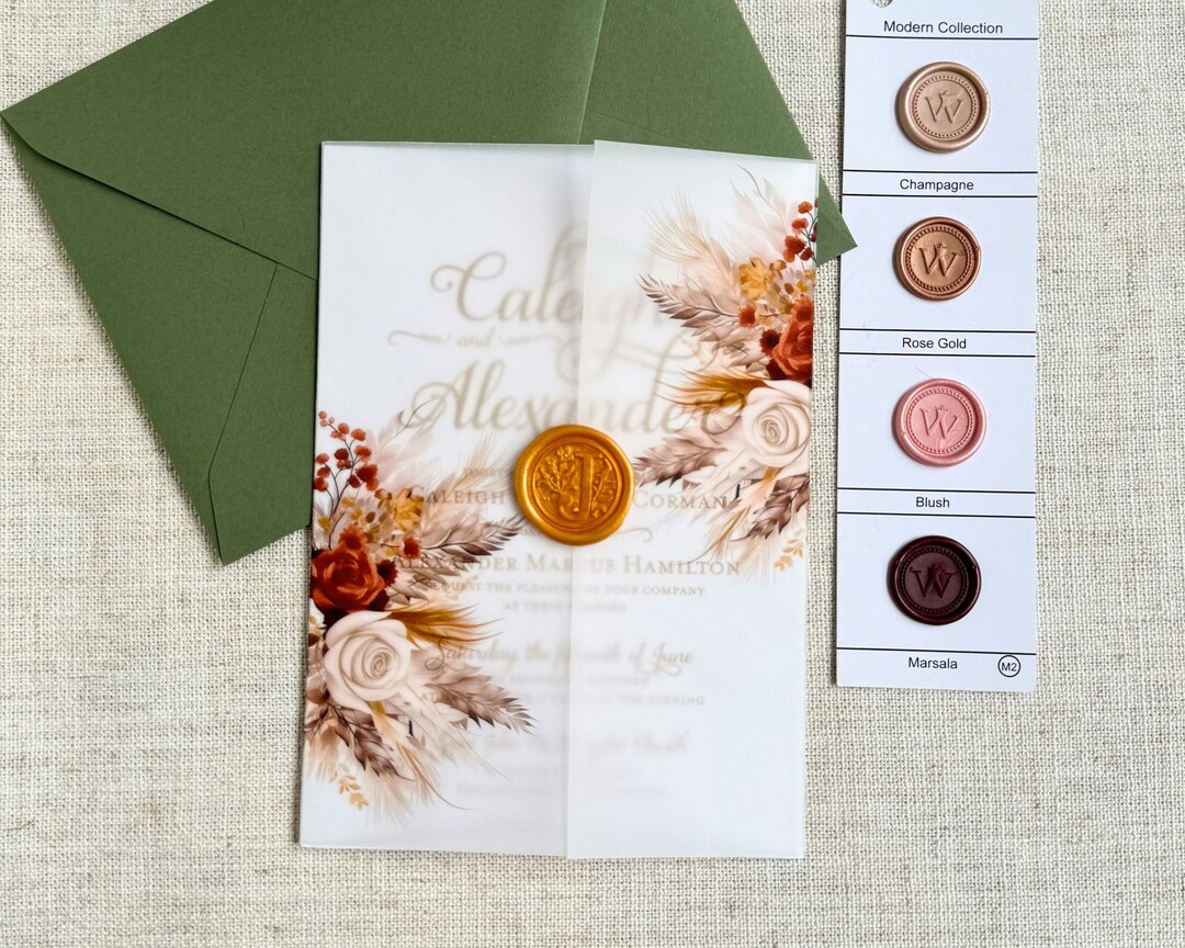 Boho Chic Rust and Peach Rose Pattern Vellum Jackets, Floral 5 X 7 ...