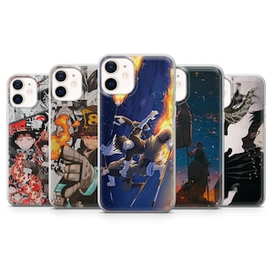 May include: A collection of five phone cases featuring anime-style illustrations. The cases display various designs, including action scenes with characters in motion, and graphic art with bold colors and detailed artwork. The cases are designed for a smartphone.