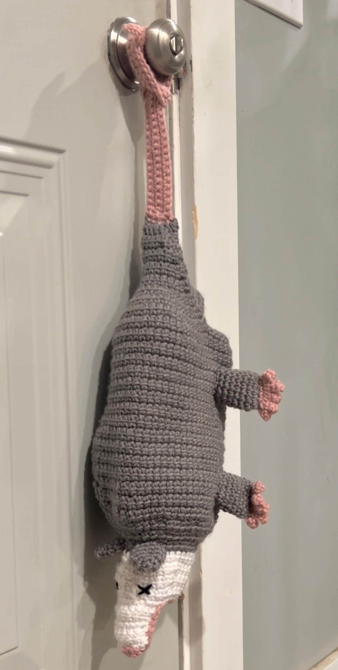 12 Grocery Bag Holder Crochet Patterns to Keep Kitchen Storage Neat and Handy 12 Crochet Opossum Bag Dispenser Pattern