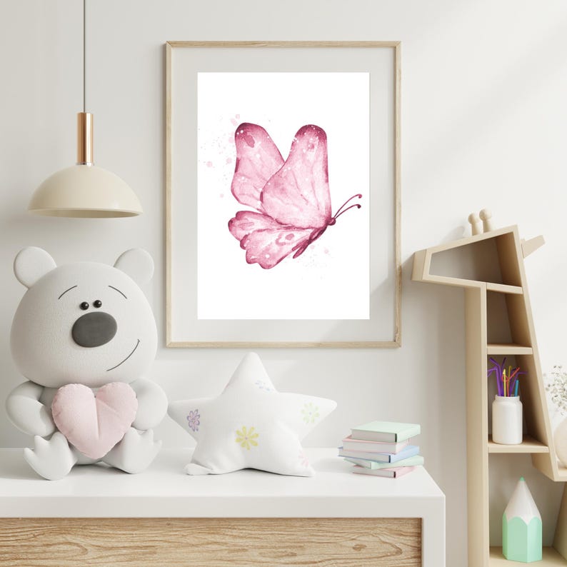 Pink Butterfly Wall Art Set | Floral Nursery Decor Girl Room Printable ...
