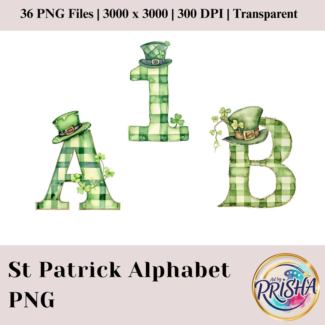 Patrick Writing Letters St Patrick Alphabet PNG A to Z | Green Plaid Letters Numbers Set ...