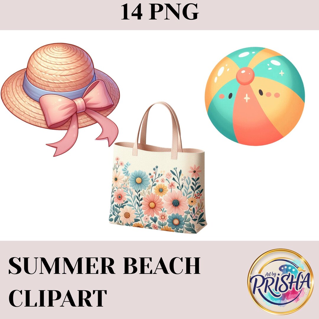 Summer Beach Clipart PNG Bundle | Tropical Vacation Elements Pack, Palm ...