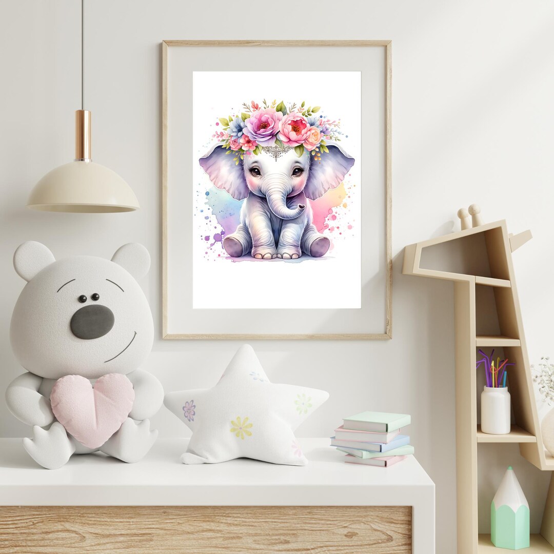 Baby Elephant Nursery Wall Art Printable | Floral Animal Print Pink ...