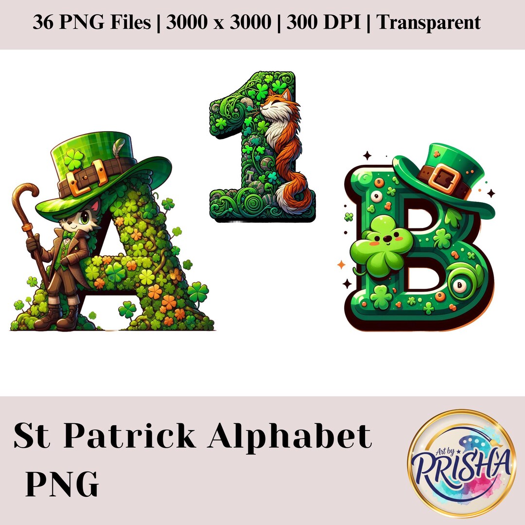 St Patrick Alphabet PNG A to Z | Shamrock Letters Numbers Set | Irish ...