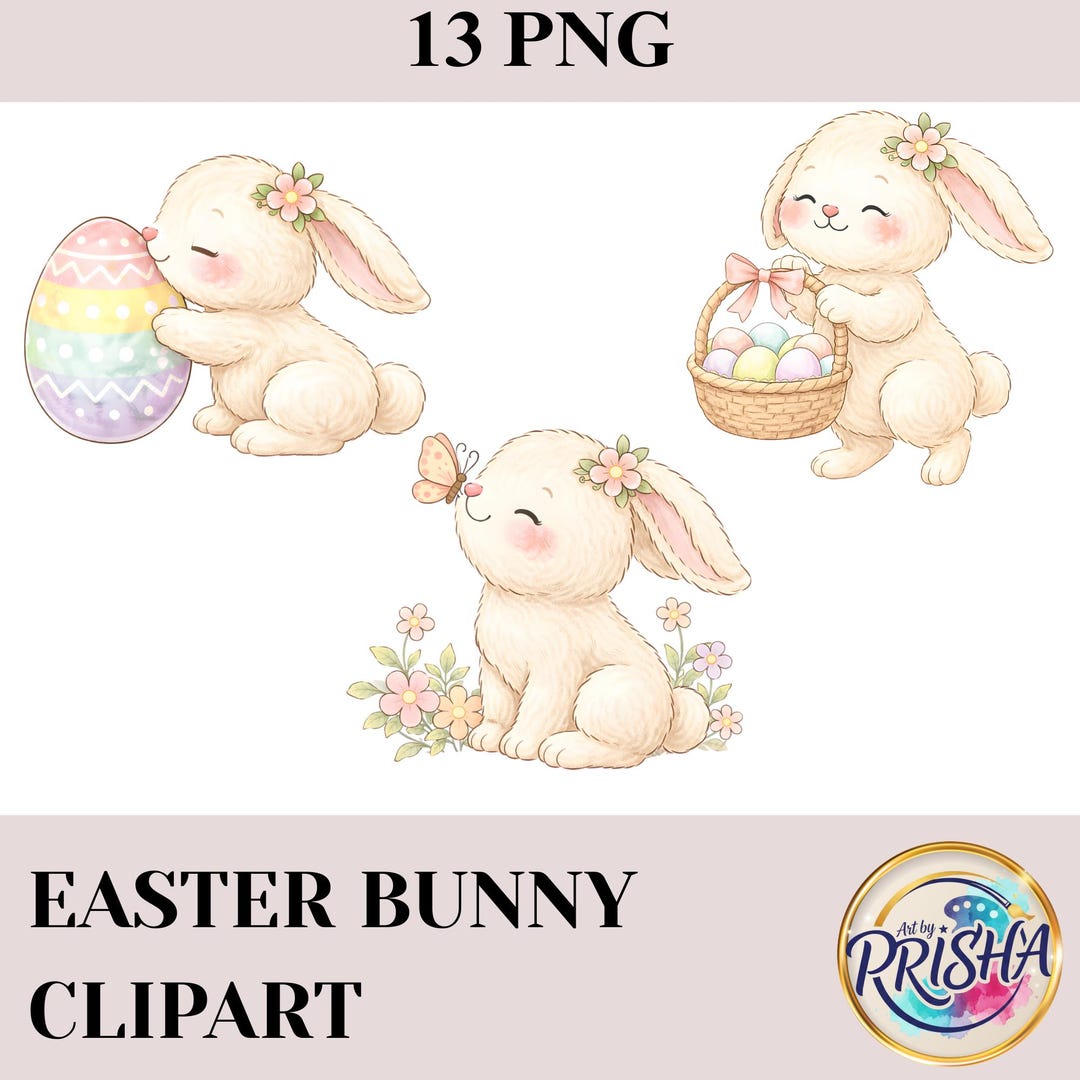 Easter Bunny Clipart PNG Bundle | Spring Rabbit, Egg, Basket & Floral ...