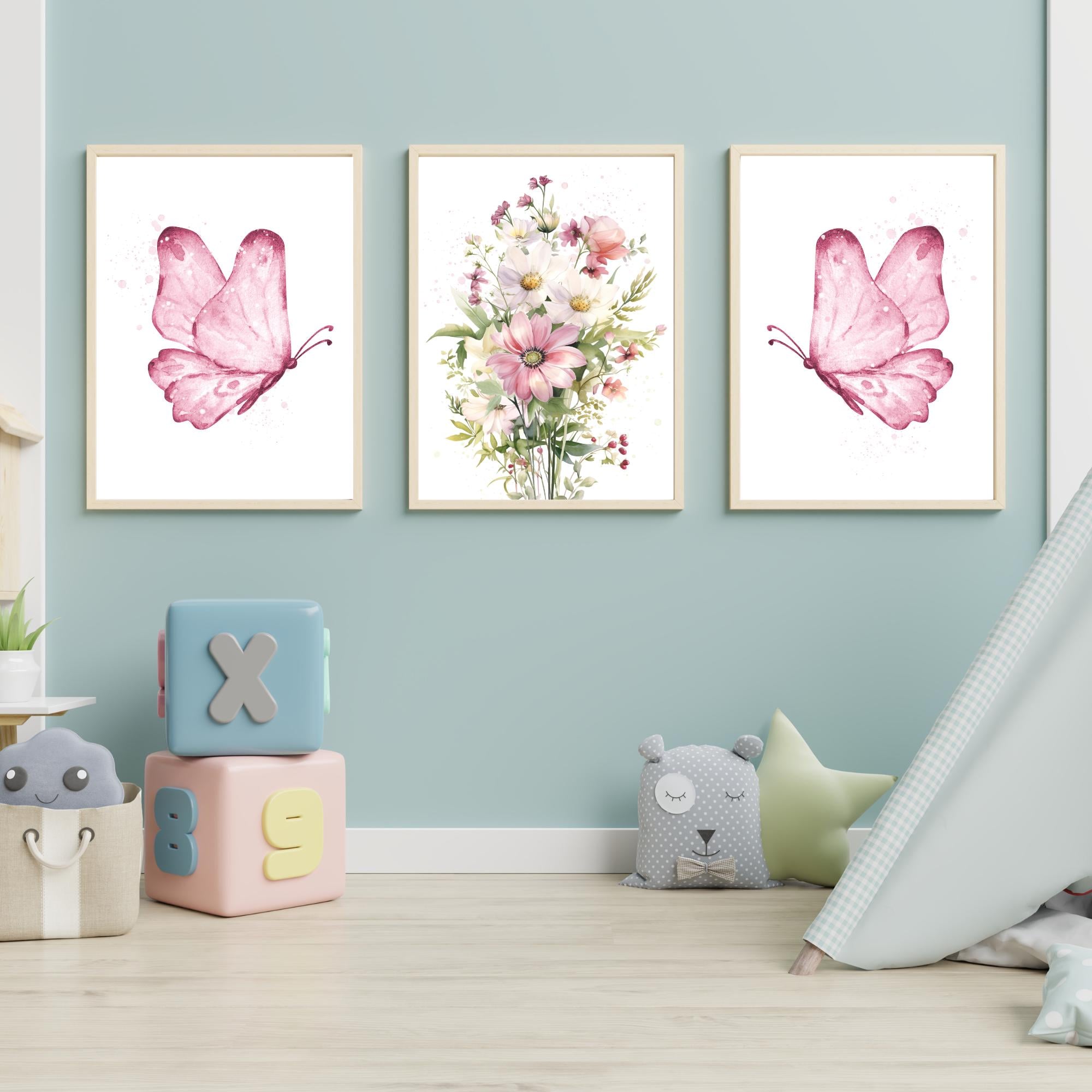 Pink Butterfly Wall Art Set | Floral Nursery Decor Girl Room Printable ...