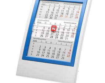 Calendario de escritorio 2026 / Vista compacta de 3 meses / Indicador de día deslizante