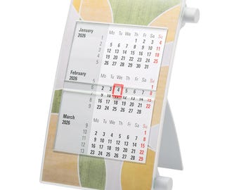 Calendario de escritorio 2026 / Vista compacta y giratoria de 3 meses / Planificador de oficina profesional con indicador de día deslizante