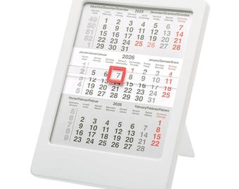 Calendario de escritorio 2026 / Vista compacta de 3 meses / Indicador de día deslizante