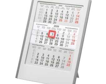 Calendario de escritorio 2026 / Vista compacta de 3 meses / Indicador de día deslizante