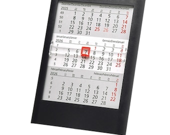 Calendario de escritorio 2026 / Vista compacta de 3 meses / Indicador de día deslizante
