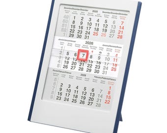 Calendario de escritorio 2026 / Vista compacta de 3 meses / Indicador de día deslizante