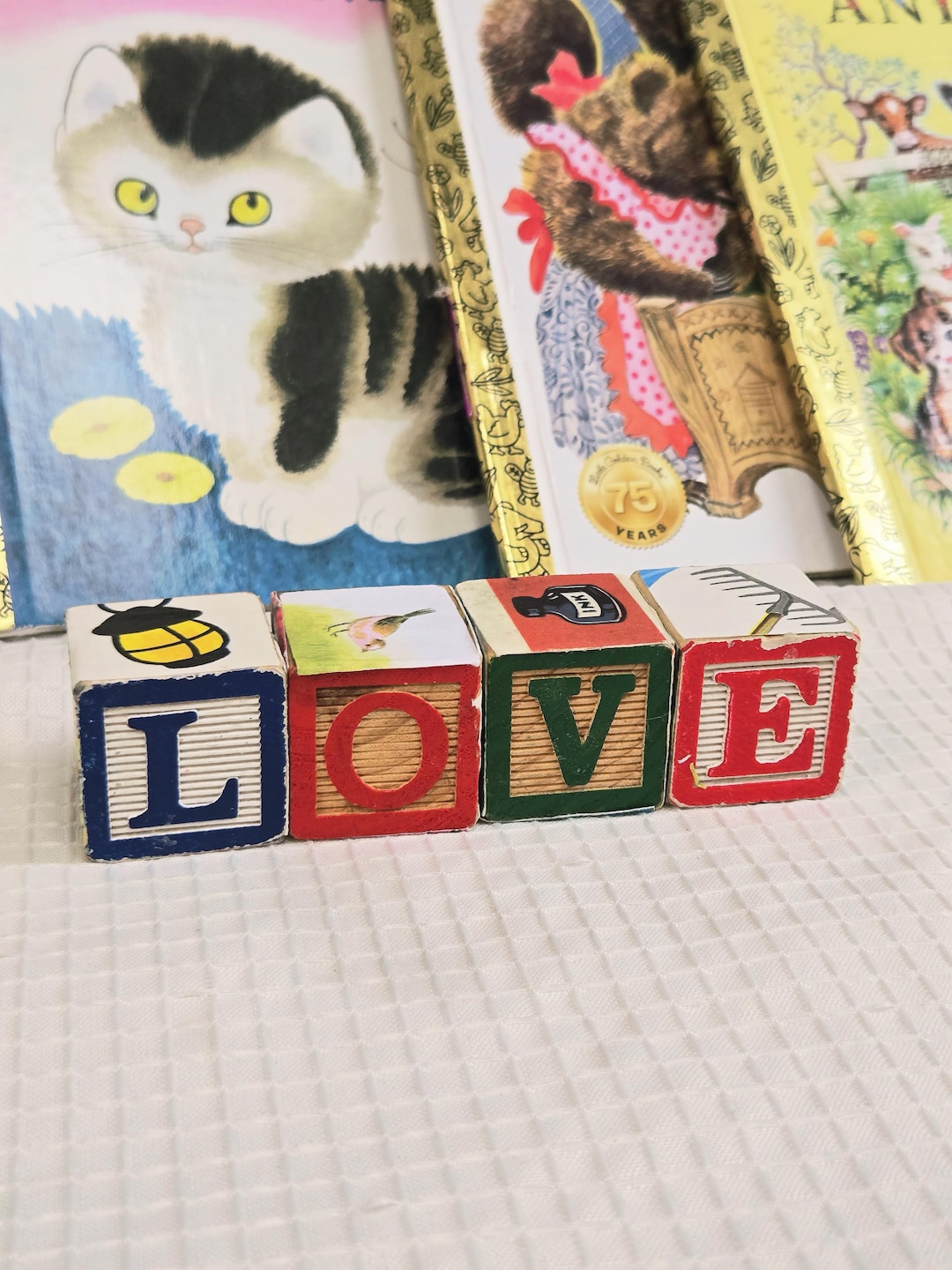 Upcycled Vintage Book Blocks – “LOVE” Word Decor From Children’s Books ...