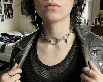 Minimal Punk Choker Necklace Stainless Steel, Ring Chain Necklace Unisex, Gothic Minimal Jewelry Waterproof Edgy Necklace
