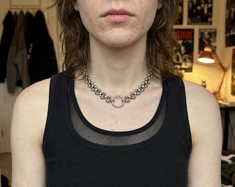 Stainless Steel Ball Chain Choker Necklace with O Ring Minimal Gothic Punk Unisex Jewelry