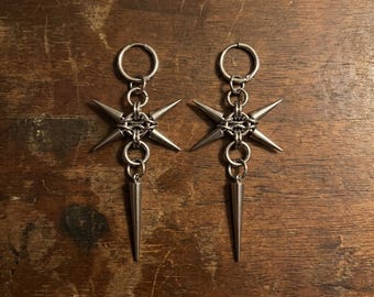 Chainmail Hoop Spike Drop Earrings Stainless Steel Waterproof Punk Gothic Dangle Silver Grunge Statement Goth Women Men Unisex