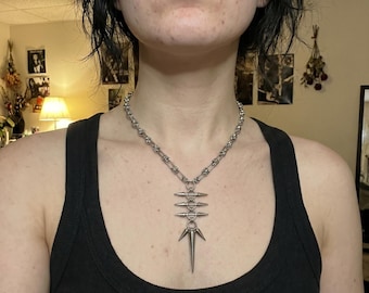 Punk Spike Pendant Necklace Stainless Steel Silver Goth Chain Statement Alt Jewelry Unisex Waterproof Industrial Spiked Necklace