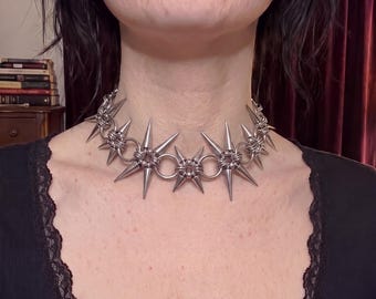 Spike Choker Punk Halsband Nitar Rostfritt Stål Silver Gothic Goth Alt Grunge E-girl Smycke Dam Statement Industrial Kedja