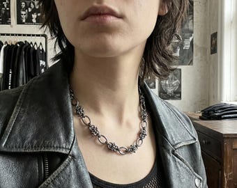 Byzantine Chain Ring Necklace Punk, Stainless Steel Gothic Statement, Alt Dark Rock Choker Jewelry, Gothic Gift
