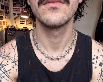 Spike Chain Necklace Punk Goth Titanium Stainless Steel Silver, Spike Choker Alt Y2K Statement Edgy Waterproof Dark Unisex