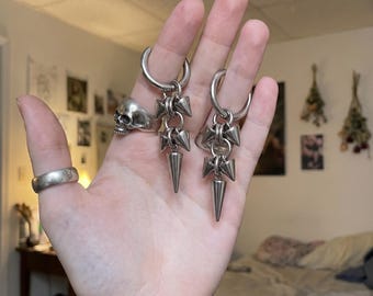 Spike Drop Earrings Stainless Steel Punk Gothic Dangle Silver Grunge Y2K Hip Hop Statement Goth Women Men Unisex