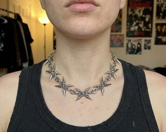 Punk Spike Chain Necklace Stainless Steel, Gothic Choker Unisex, Grunge Alt Jewelry Biker Necklace Waterproof Edgy Jewelry