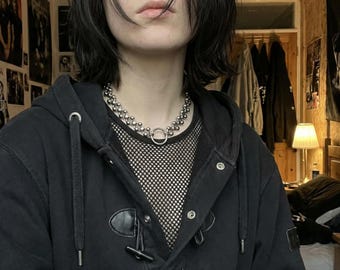 Ball Chain O Ring Necklace Punk, Stainless Steel Gothic Statement, Alt Dark Rock Choker Jewelry, Gothic Gift