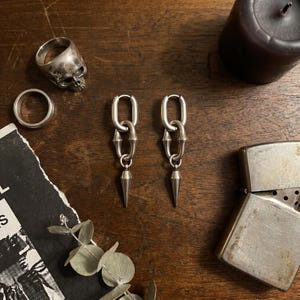 Boucles Oreilles Créoles Chaîne Spike Acier Inoxydable Waterproof Punk Gothique Pendantes Argent Grunge Drop Statement Femme Homme