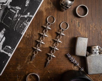 Spike Chain Drop Earrings Stainless Steel Punk Gothic Dangle Silver Alt Edgy Statement Y2K Women Men Unisex