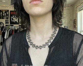 Silver Ball Chain Necklace Punk, Stainless Steel Gothic Statement, Alt Dark Rock Rave Jewelry, Gothic Gift