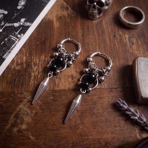 Spike Oorbellen Punk Creolen Zwarte Kralen Studs Roestvrij Staal Zilver Gothic Goth Alt Grunge Dames Heren Hangers Statement