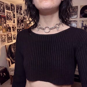 O Ring Spike Choker Punk Spiked Day Collar Stainless Steel Silver Gothic Goth Alt Grunge E-girl Statement Necklace Women Edgy