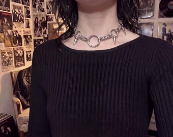 O Ring Spike Choker Punk Halsband Nitar Rostfritt Stål Silver Gothic Goth Alt Grunge E-girl Day Collar Smycke Dam Statement