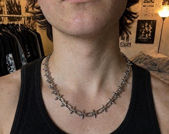 Spike Chain Necklace for Punk Goth Lovers, Stainless Steel Chunky Choker, Y2K Industrial Spiked Chain, Alt Jewelry Unisex