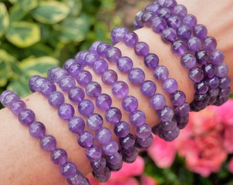 Amethyst Beaded 8mm Bracelet - Crystal Jewelry - Crystal Bracelets - Healing Jewelry - Reiki Jewelry - Chakra Bracelets