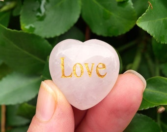 Rose Quartz LOVE Heart - Engraved Crystals - Crystal Hearts - Stones for Love Friendship - Stones for Heart Chakra