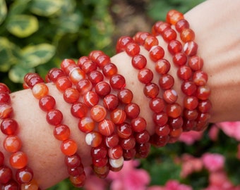 Carnelian Beaded Bracelets 8mm - Crystal Jewelry - Crystal Bracelets - Healing Jewelry - Reiki Jewelry - Chakra Bracelets