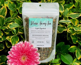 STRESS AWAY Tea Organic Herbal Loose Tea - Vegan - Caffeine Free - Hand Blended Stocking Stuffers