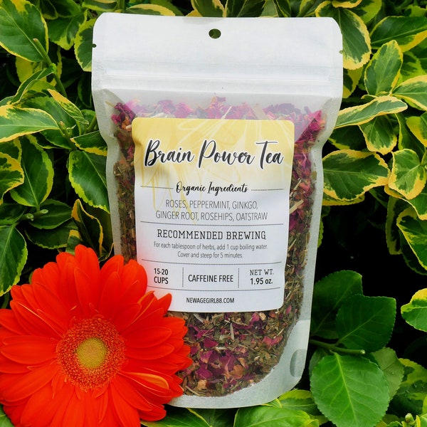 BRAIN POWER Tea Organic Herbal Loose Tea - Vegan - Caffeine Free - Hand Blended Stocking Stuffers
