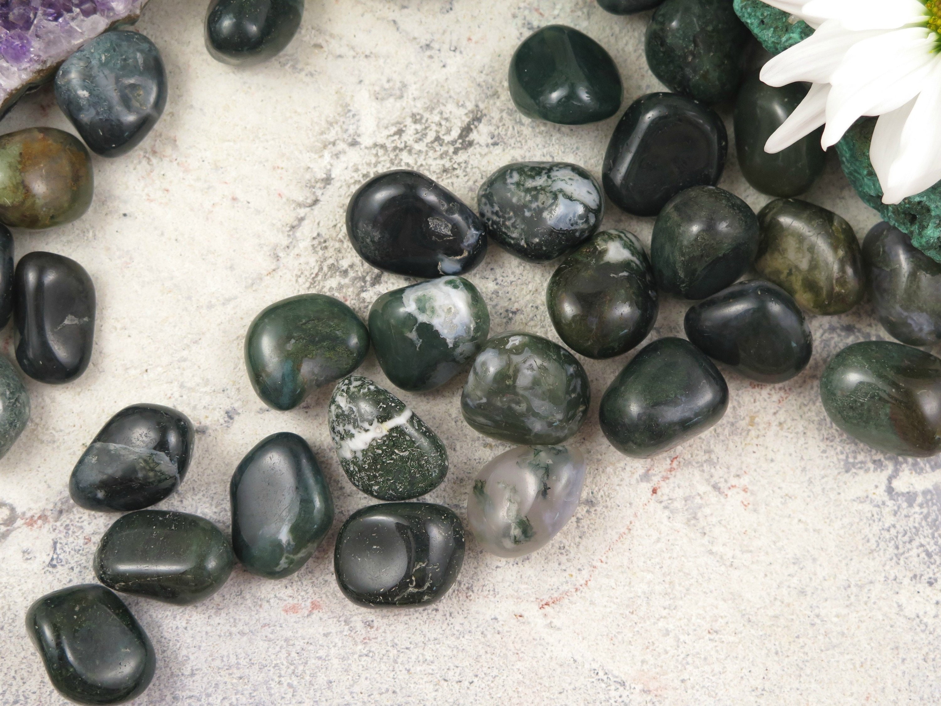 Moss Agate Tumbled Polished Stones | Etsy