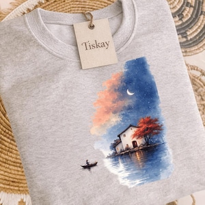 Watercolor png, Vintage art png, House lake png, Sunset cabin png, Travel png, Trending png, Popular png