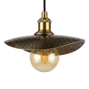 Hammered Bronze Finish Curved Plate Pendant Light, Solid Brass Ceiling Light, Leaf Pendant Light Bronze Hanging Lampshade