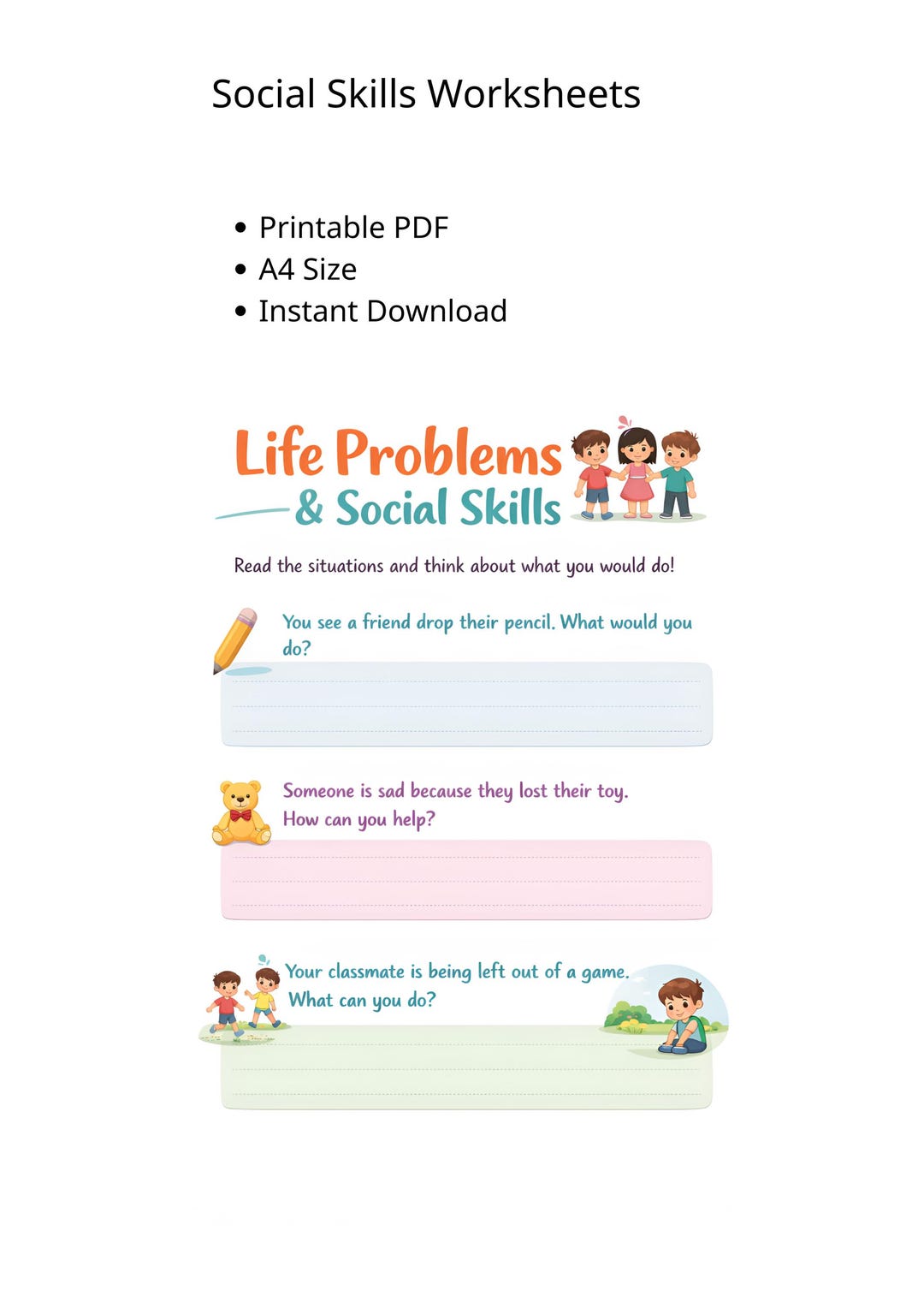 Social Skills Worksheet for Kids | SEL Problem Solving Activity (A4 PDF ...