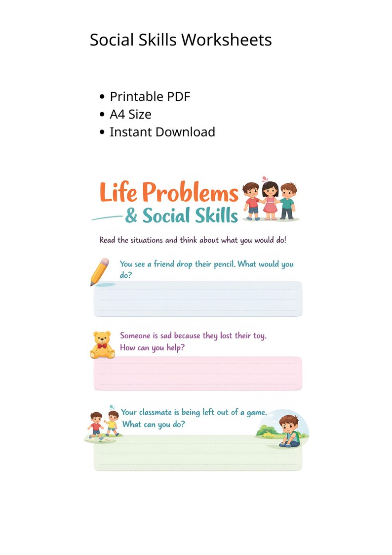 Social Skills Worksheet for Kids | SEL Problem Solving Activity (A4 PDF ...