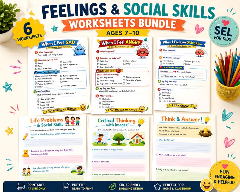 Social Emotional Learning Worksheets, Printable Sel Activities, Bright ...