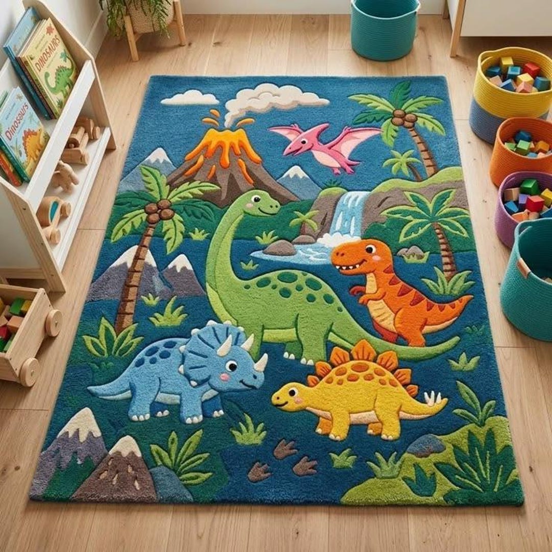 Minecraft Dino Rug Hand Tufted Wool Dinosaur Rug, Cartoon Prehistoric Playroom Carpet - Etsy