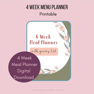 Wekelijkse menuplanner, menuplan, digitale download, afdrukbare download, maaltijdplanner
