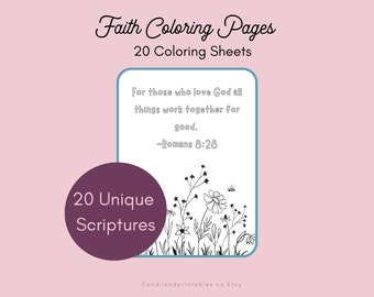 20 Faith Coloring Pages, Scripture Color Sheets, Faith Color Pages, Digital Download,  Printables,  PDF, Bible Scriptures
